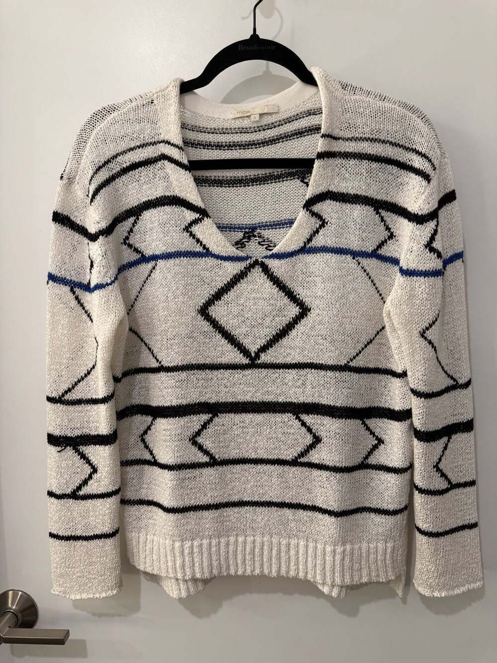 Maje E12 Mojito V-Neck Printed Geometric Knit Sweater
